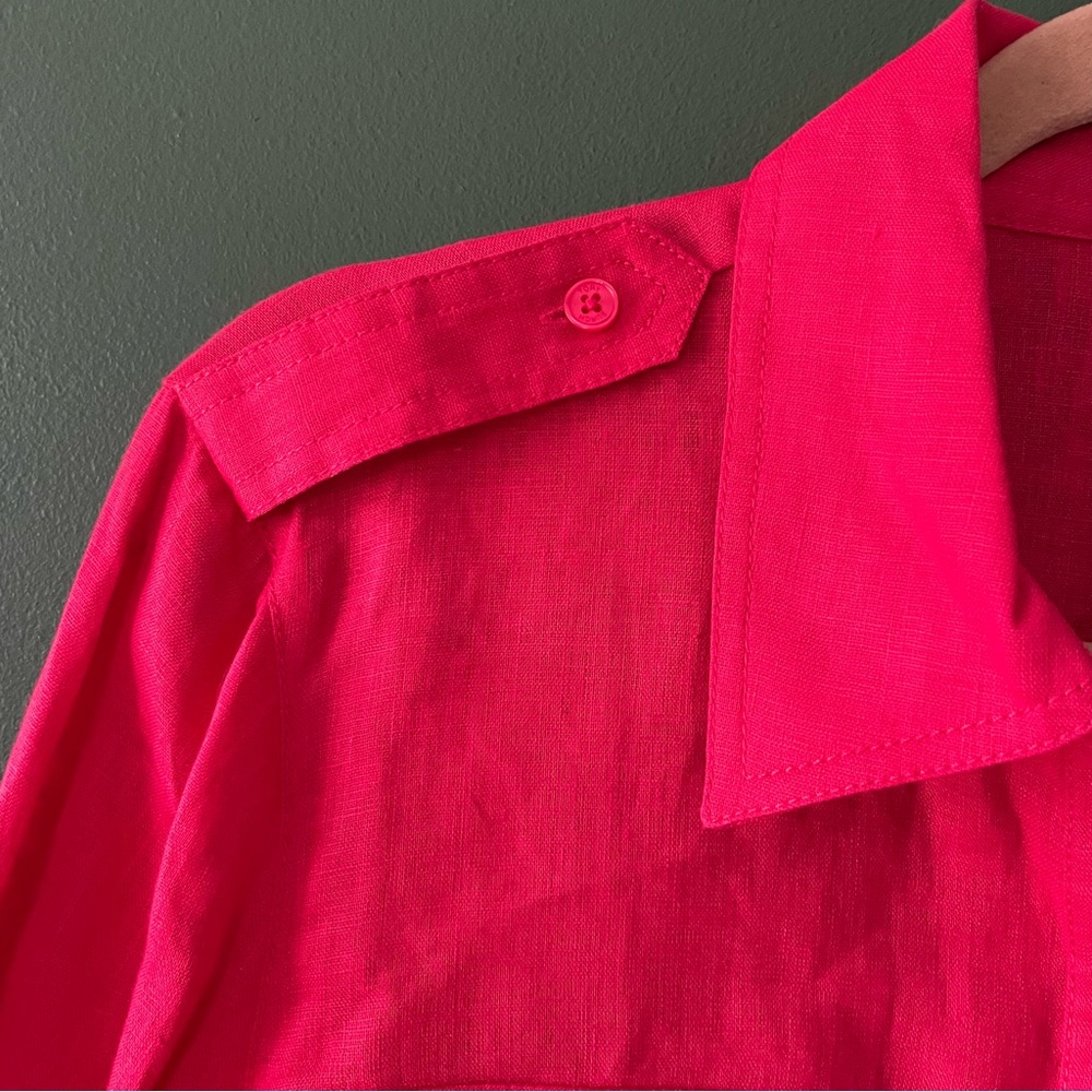 Tory Burch Red 100% Linen Button Down Size 14 - image 6